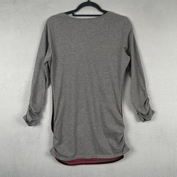 Sundance Dress Womens Medium Red Gray Velvet Tunic Long Sleeve Ruched Casual - Picture 2 of 6